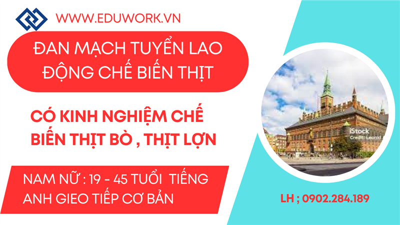 Xuất Khẩu Lao Động Đan Mạch Tuyển Nam Giới Từ 20 - 45 Tuổi Nghề Chế Biến Thịt Có Kinh Nghiệm